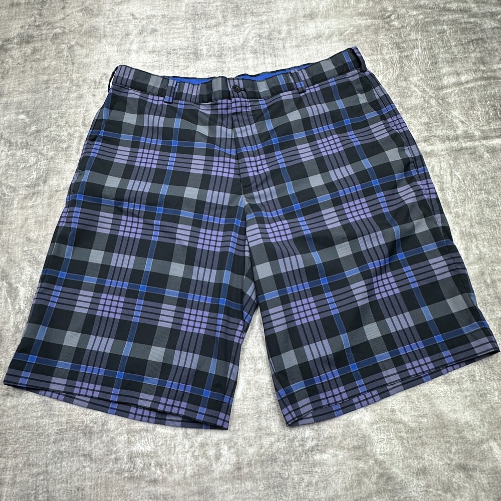 Nike Golf Dri-Fit Shorts Mens 36 Blue Plaid Tour Performance Stretch Golf Casual